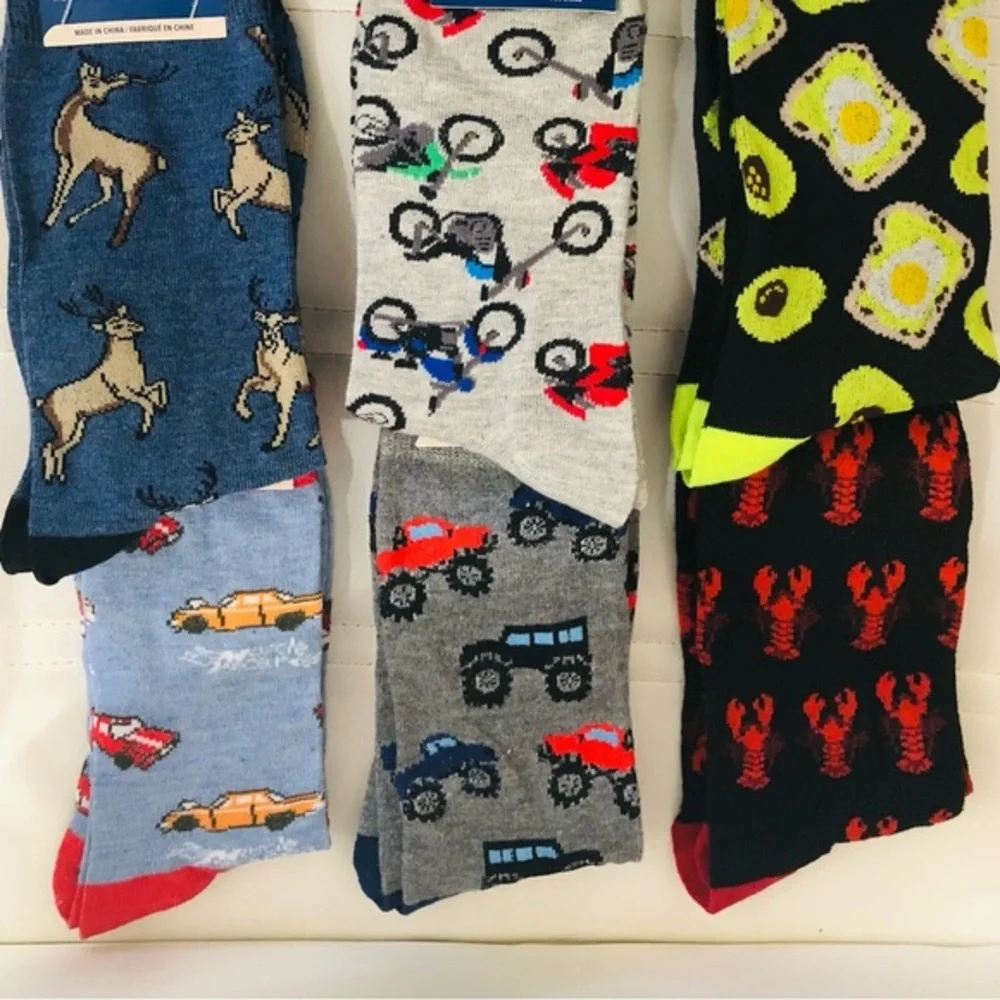 3pairs men’s socks-avocado toast‎ deer lobster cars trucks dogs motorcycle new